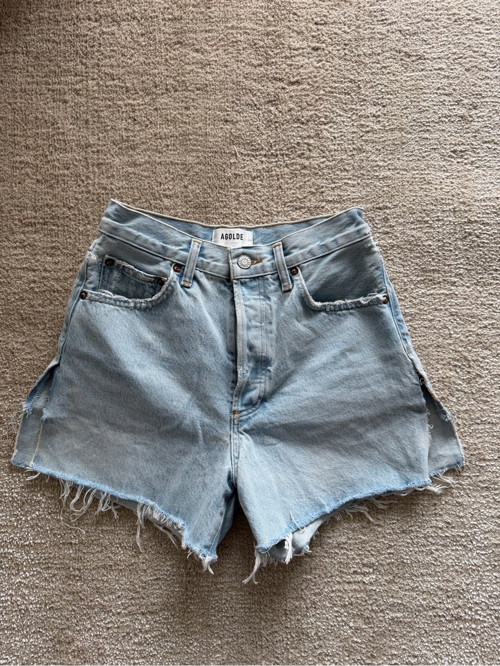 Agolde Light Wash High-Rise Cutoff Denim Shorts